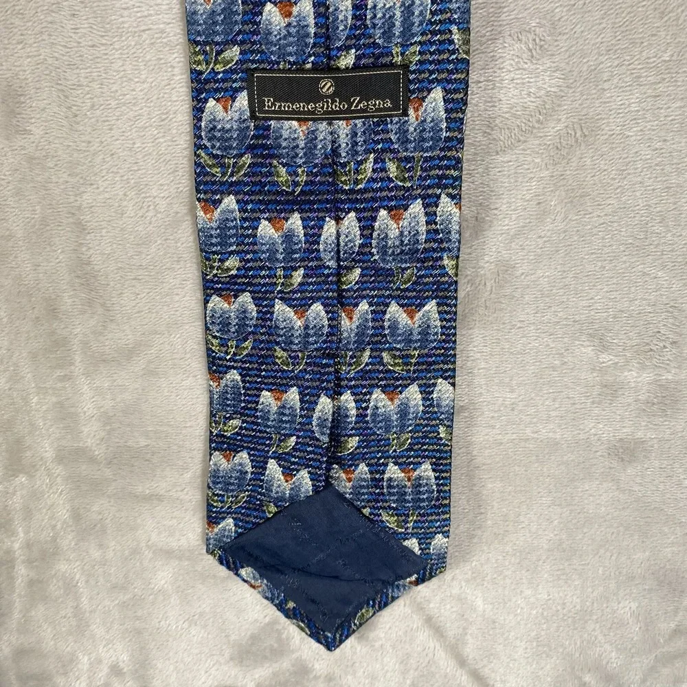 ERMENEGILDO ZEGNA Mens Silk Viscose Tie ITALY Blue Floral